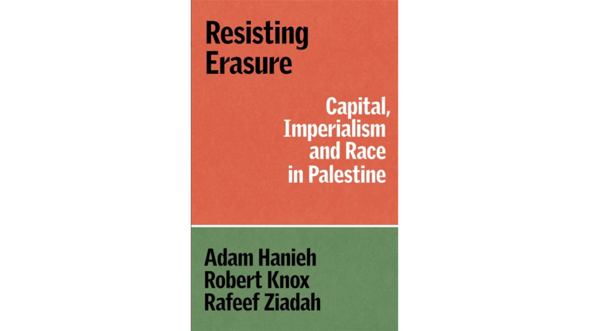 Cover of Resisting Erasure: Capital, Imperialism and Race in Palestine, by Dr Adam Hanieh, Dr Robert Knox and Dr Rafeef Ziadah